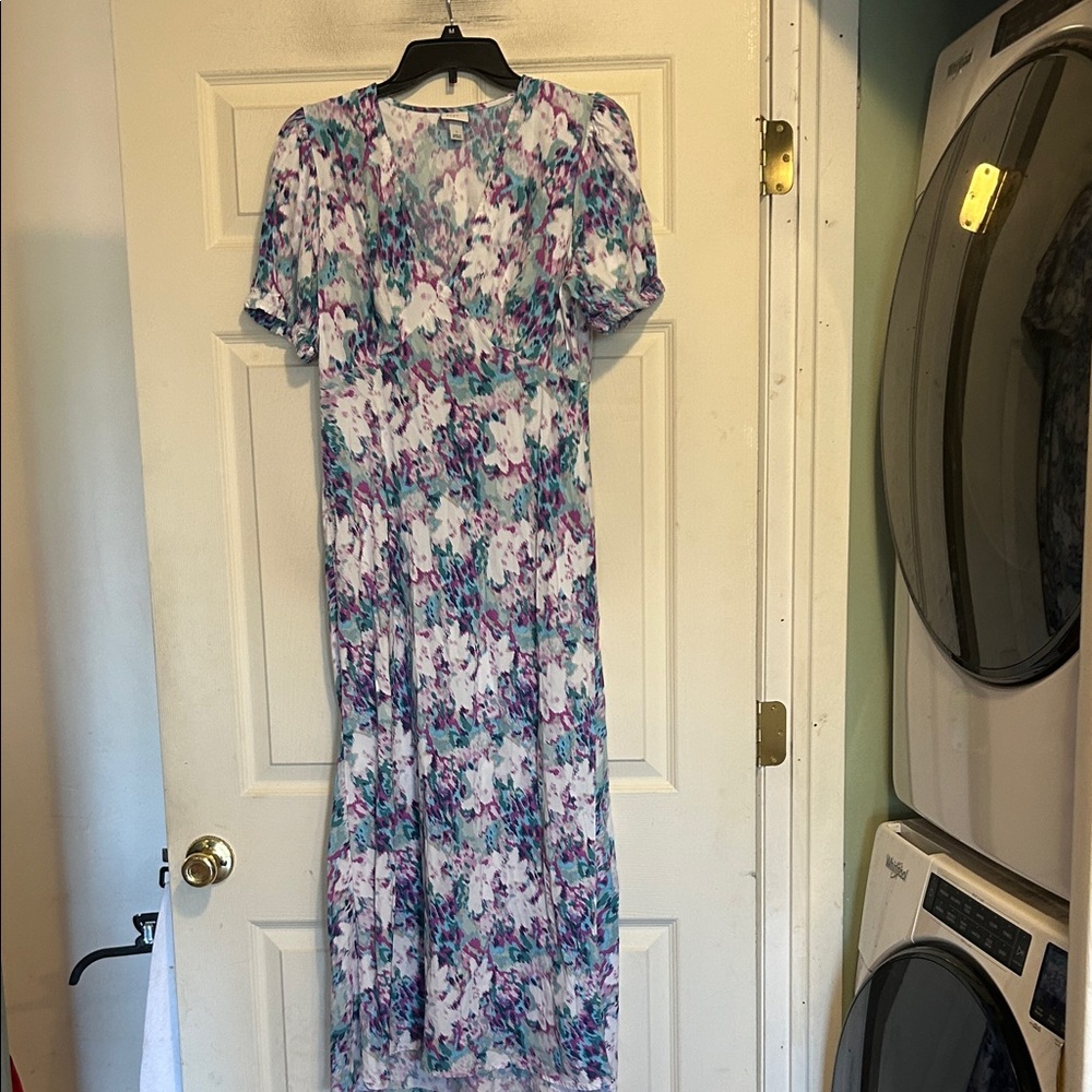 A New Day Short Sleeve Floral V-Neck Maxi Dress Size Large